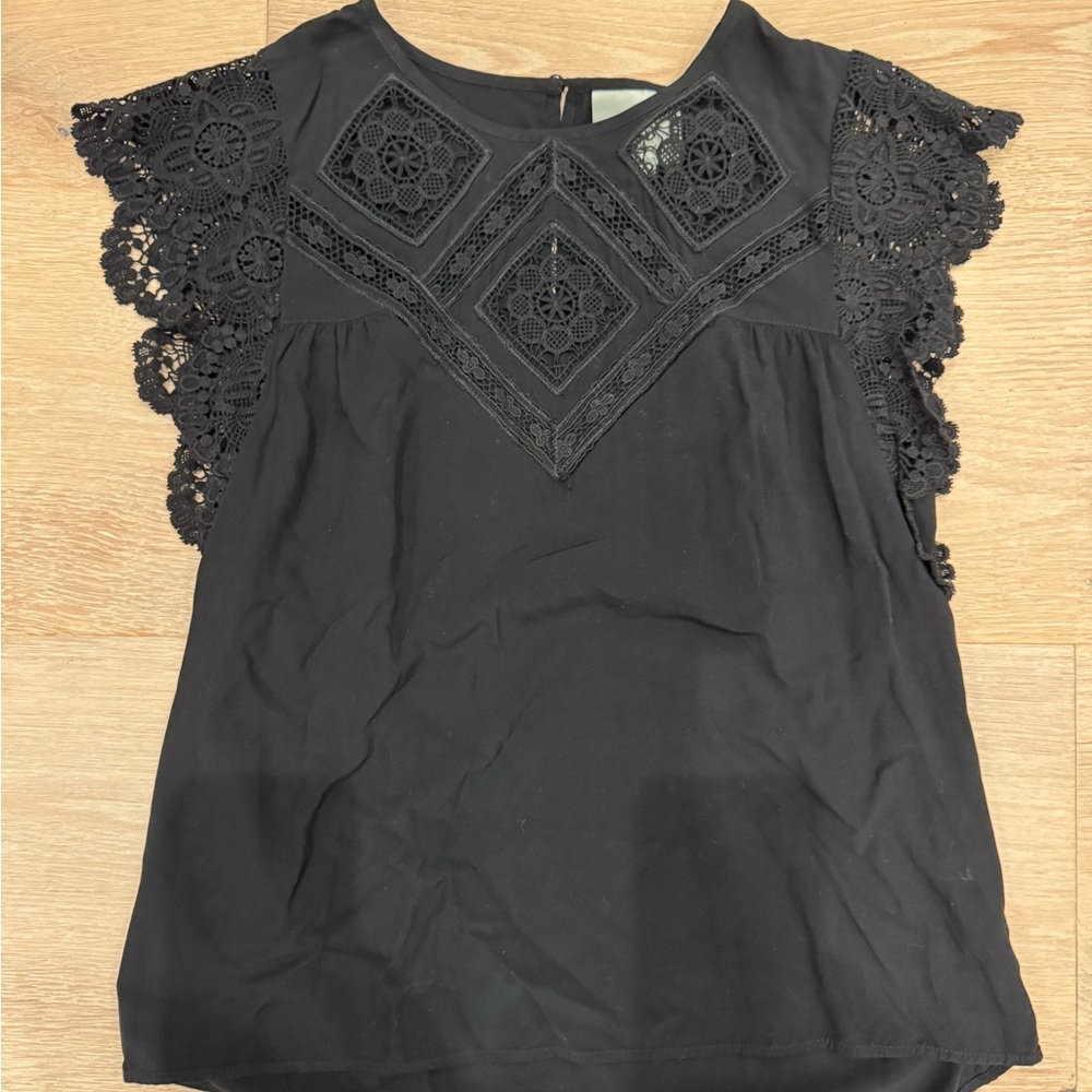 Maeve Black Lace Sleeve Top